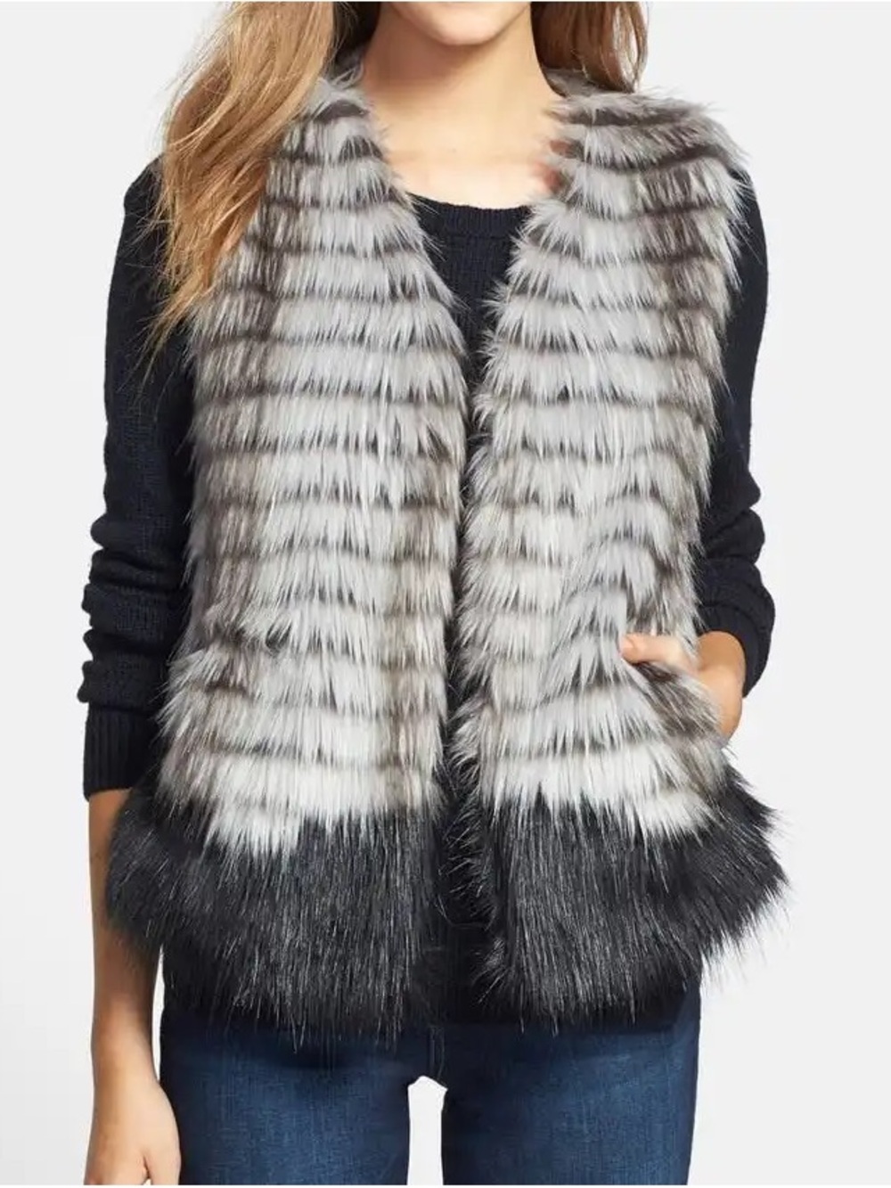 Nordstrom Faux Fur Vest in Gray and Black